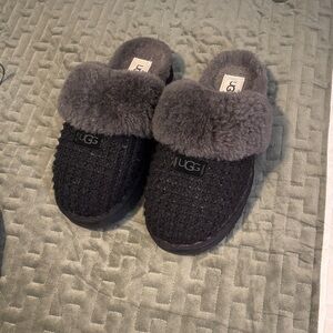 UGG Black Knit Slippers with Plush Trim